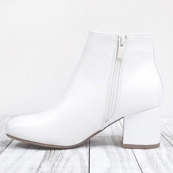New White Chunky Heel Short Ankle Boots Booties - Picture 4 of 5
